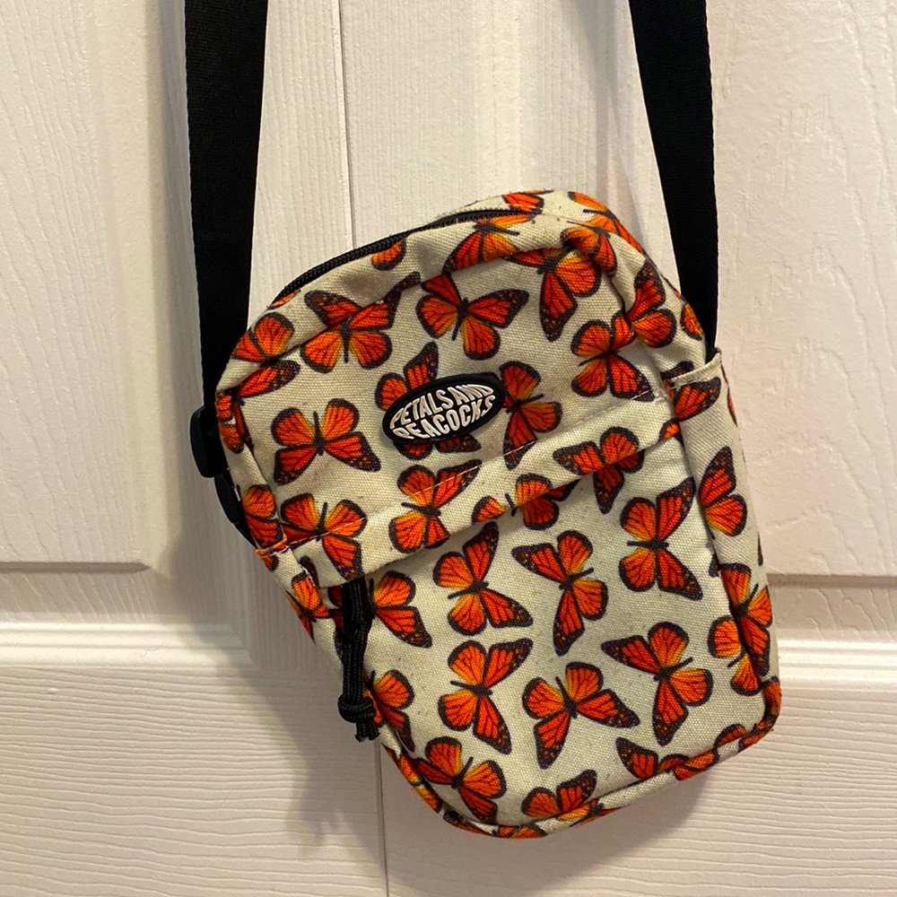 Petals and Peacock butterfly effect shoulder bag